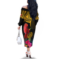 Personalised Papua New Guinea Rugby Family Matching Off Shoulder Long Sleeve Dress and Hawaiian Shirt PNG Kumuls Champions Pacific Bowl LT9 - Polynesian Pride