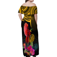 Personalised Papua New Guinea Rugby Family Matching Off Shoulder Maxi Dress and Hawaiian Shirt PNG Kumuls Champions Pacific Bowl LT9 - Polynesian Pride