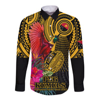 Personalised Papua New Guinea Rugby Long Sleeve Button Shirt PNG Kumuls Champions Pacific Bowl LT9 Unisex Gold - Polynesian Pride