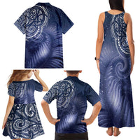 New Zealand Galaxy Fern Family Matching Tank Maxi Dress and Hawaiian Shirt