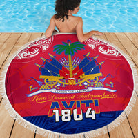 Haiti Independence Day Beach Blanket Libete Egalite Fratenite Ayiti 1804 With Polynesian Pattern LT9 - Polynesian Pride