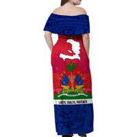 Haiti Independence Day Family Matching Off Shoulder Maxi Dress and Hawaiian Shirt Libete Egalite Fratenite Ayiti 1804 With Polynesian Pattern LT9 - Polynesian Pride