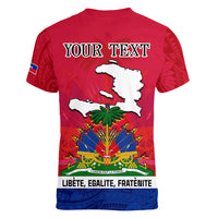 Haiti Independence Day Women V Neck T Shirt Libete Egalite Fratenite Ayiti 1804 With Polynesian Pattern LT9 - Polynesian Pride