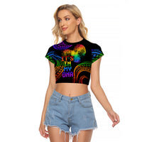 Personalised Its In My DNA Valentine Day Raglan Cropped T Shirt Fingerprint Heart with Color Pride Flag LT9 Female - Polynesian Pride
