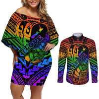 New Zealand LGBT Fern Heart Couples Matching Off Shoulder Short Dress and Long Sleeve Button Shirt Dont judge What You Dont Understand LT9 - Polynesian Pride