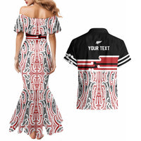 Personalised Toitu Te Tiriti Aotearoa 1840 Couples Matching Mermaid Dress and Hawaiian Shirt Red Kowhaiwhai Puhoro - Polynesian Pride