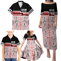 Personalised Toitu Te Tiriti Aotearoa 1840 Family Matching Puletasi and Hawaiian Shirt Red Kowhaiwhai Puhoro - Polynesian Pride