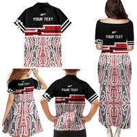Personalised Toitu Te Tiriti Aotearoa 1840 Family Matching Puletasi and Hawaiian Shirt Red Kowhaiwhai Puhoro - Polynesian Pride