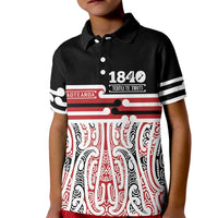 Personalised Toitu Te Tiriti Aotearoa 1840 Kid Polo Shirt Red Kowhaiwhai Puhoro - Polynesian Pride