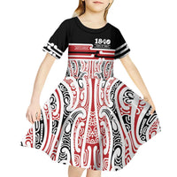 Personalised Toitu Te Tiriti Aotearoa 1840 Kid Short Sleeve Dress Red Kowhaiwhai Puhoro - Polynesian Pride