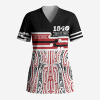 Personalised Toitu Te Tiriti Aotearoa 1840 Scrub Top Red Kowhaiwhai Puhoro - Polynesian Pride