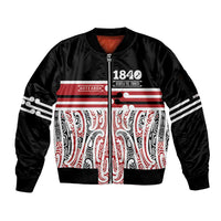 Personalised Toitu Te Tiriti Aotearoa 1840 Sleeve Zip Bomber Jacket Red Kowhaiwhai Puhoro - Polynesian Pride