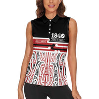 Personalised Toitu Te Tiriti Aotearoa 1840 Women Sleeveless Polo Shirt Red Kowhaiwhai Puhoro - Polynesian Pride