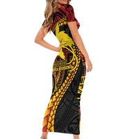 Papua New Guinea Tribal Tattoo Short Sleeve Bodycon Dress 50th Independence Anniversary