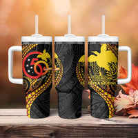 Papua New Guinea Tribal Tattoo Tumbler With Handle 50th Independence Anniversary