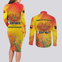 Papua New Guinea Unity in Diversity Couples Matching Long Sleeve Bodycon Dress and Long Sleeve Button Shirt 50th Indipendens Papua Niugini