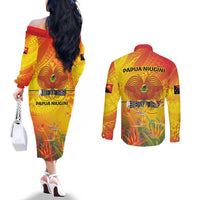 Papua New Guinea Unity in Diversity Couples Matching Off The Shoulder Long Sleeve Dress and Long Sleeve Button Shirt 50th Indipendens Papua Niugini