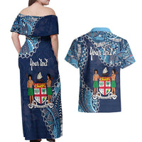 Personalised Fiji 54th Anniversary Couples Matching Off Shoulder Maxi Dress and Hawaiian Shirt Siga Ni Bula Galala Marautaki O Viti LT9