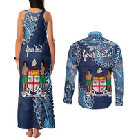 Personalised Fiji 54th Anniversary Couples Matching Tank Maxi Dress and Long Sleeve Button Shirt Siga Ni Bula Galala Marautaki O Viti LT9