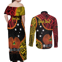 Personalised Papua New Guinea 49th Anniversary Couples Matching Off Shoulder Maxi Dress and Long Sleeve Button Shirt Hapi De bilong Indipendens Papua Niugini