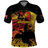 Personalised Papua New Guinea 49th Anniversary Polo Shirt Bird of Paradise Unity In Diversity LT9 Black - Polynesian Pride