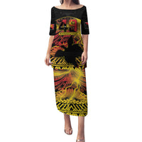 Personalised Papua New Guinea 49th Anniversary Puletasi Bird of Paradise Unity In Diversity LT9 Long Dress Black - Polynesian Pride