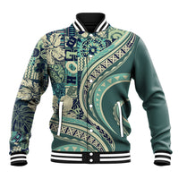 Hawaiian Hibiscus Tribal Vintage Motif Baseball Jacket Ver 1 LT9 Unisex Sea Green - Polynesian Pride