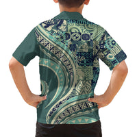 Hawaiian Hibiscus Tribal Vintage Motif Family Matching Off Shoulder Short Dress and Hawaiian Shirt Ver 1