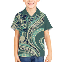 Hawaiian Hibiscus Tribal Vintage Motif Family Matching Off Shoulder Short Dress and Hawaiian Shirt Ver 1