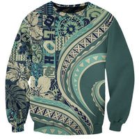 Hawaiian Hibiscus Tribal Vintage Motif Sweatshirt Ver 1 LT9 Unisex Sea Green - Polynesian Pride
