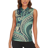 Hawaiian Hibiscus Tribal Vintage Motif Women Sleeveless Polo Shirt Ver 1