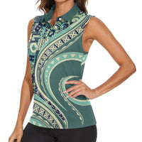 Hawaiian Hibiscus Tribal Vintage Motif Women Sleeveless Polo Shirt Ver 1
