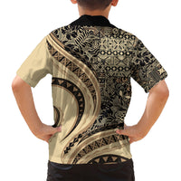Hawaiian Hibiscus Tribal Vintage Motif Family Matching Short Sleeve Bodycon Dress and Hawaiian Shirt Ver 2