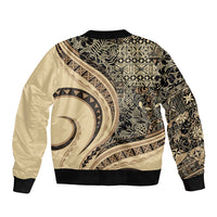 Hawaiian Hibiscus Tribal Vintage Motif Sleeve Zip Bomber Jacket Ver 2