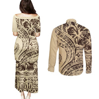Hawaiian Hibiscus Tribal Vintage Motif Couples Matching Puletasi and Long Sleeve Button Shirt Ver 3 LT9 - Polynesian Pride