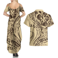 Hawaiian Hibiscus Tribal Vintage Motif Couples Matching Summer Maxi Dress and Hawaiian Shirt Ver 3 LT9 - Polynesian Pride