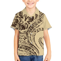 Hawaiian Hibiscus Tribal Vintage Motif Kid Hawaiian Shirt Ver 3 LT9 Kid Beige - Polynesian Pride