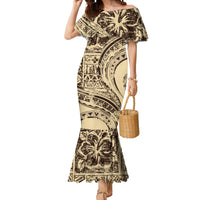 Hawaiian Hibiscus Tribal Vintage Motif Mermaid Dress Ver 3 LT9 Women Beige - Polynesian Pride