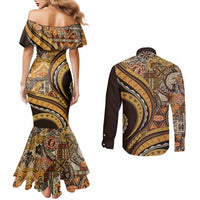 Hawaiian Hibiscus Tribal Vintage Motif Couples Matching Mermaid Dress and Long Sleeve Button Shirt Ver 4 LT9 - Polynesian Pride