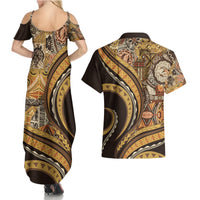 Hawaiian Hibiscus Tribal Vintage Motif Couples Matching Summer Maxi Dress and Hawaiian Shirt Ver 4 LT9 - Polynesian Pride