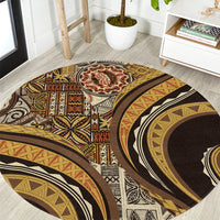 Hawaiian Hibiscus Tribal Vintage Motif Round Carpet Ver 4 LT9 Gold - Polynesian Pride