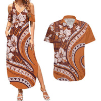 Hawaiian Hibiscus Tribal Vintage Motif Couples Matching Summer Maxi Dress and Hawaiian Shirt Ver 5 LT9 Gold - Polynesian Pride