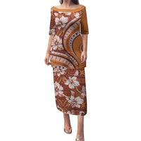 Hawaiian Hibiscus Tribal Vintage Motif Puletasi Ver 5 LT9 Long Dress Gold - Polynesian Pride