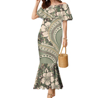 Hawaiian Hibiscus Tribal Vintage Motif Mermaid Dress Ver 6 LT9 Women Green Pastel - Polynesian Pride