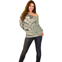 Hawaiian Hibiscus Tribal Vintage Motif Off Shoulder Sweater Ver 6