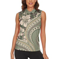 Hawaiian Hibiscus Tribal Vintage Motif Women Sleeveless Polo Shirt Ver 6