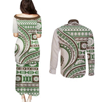 Hawaiian Hibiscus Tribal Vintage Motif Couples Matching Puletasi and Long Sleeve Button Shirt Ver 7 LT9 - Polynesian Pride
