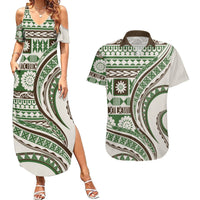 Hawaiian Hibiscus Tribal Vintage Motif Couples Matching Summer Maxi Dress and Hawaiian Shirt Ver 7