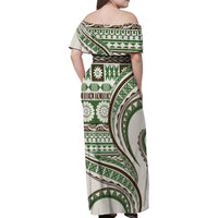 Hawaiian Hibiscus Tribal Vintage Motif Family Matching Off Shoulder Maxi Dress and Hawaiian Shirt Ver 7