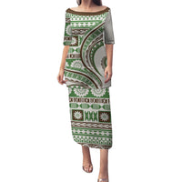 Hawaiian Hibiscus Tribal Vintage Motif Puletasi Ver 7 LT9 Long Dress Green - Polynesian Pride